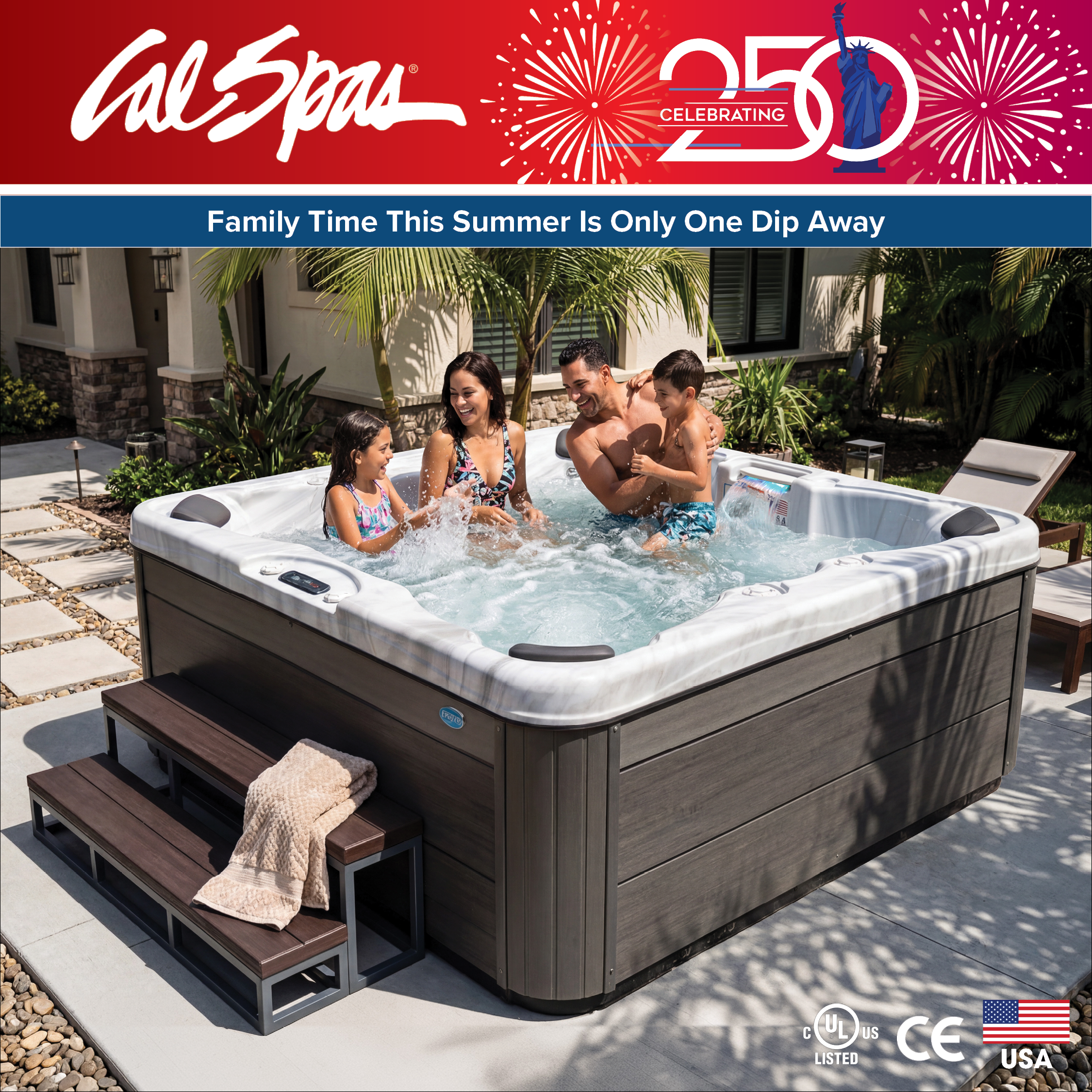 Calspas hot tub being used in a family setting - Yorba Linda